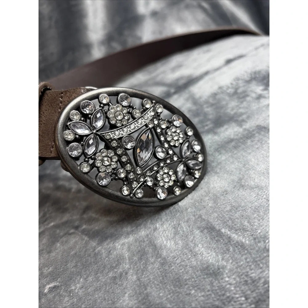 Brown Faux Leather‎ Belt Bling Crystals Buckle 29-33